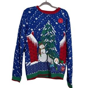 NWT Light Up Ugly Christmas Sweater WORKS Size Large Festive Snowman Holiday